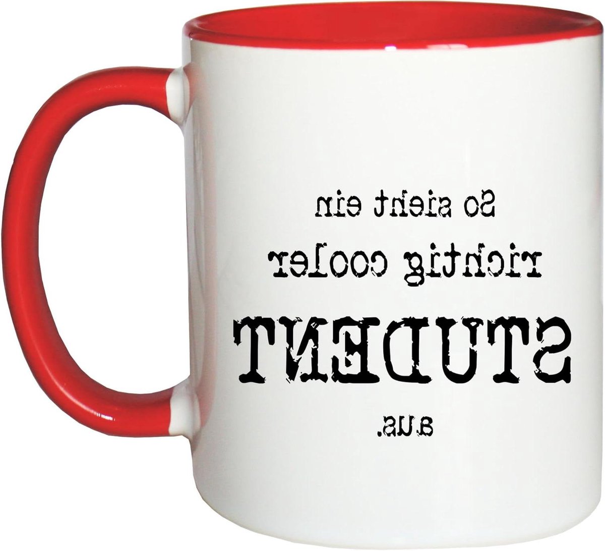 Koffiemok - Thee kop - Dagelijks Genieten - Dubbelzijdig Bedrukt - 330 ml - Wit Rood