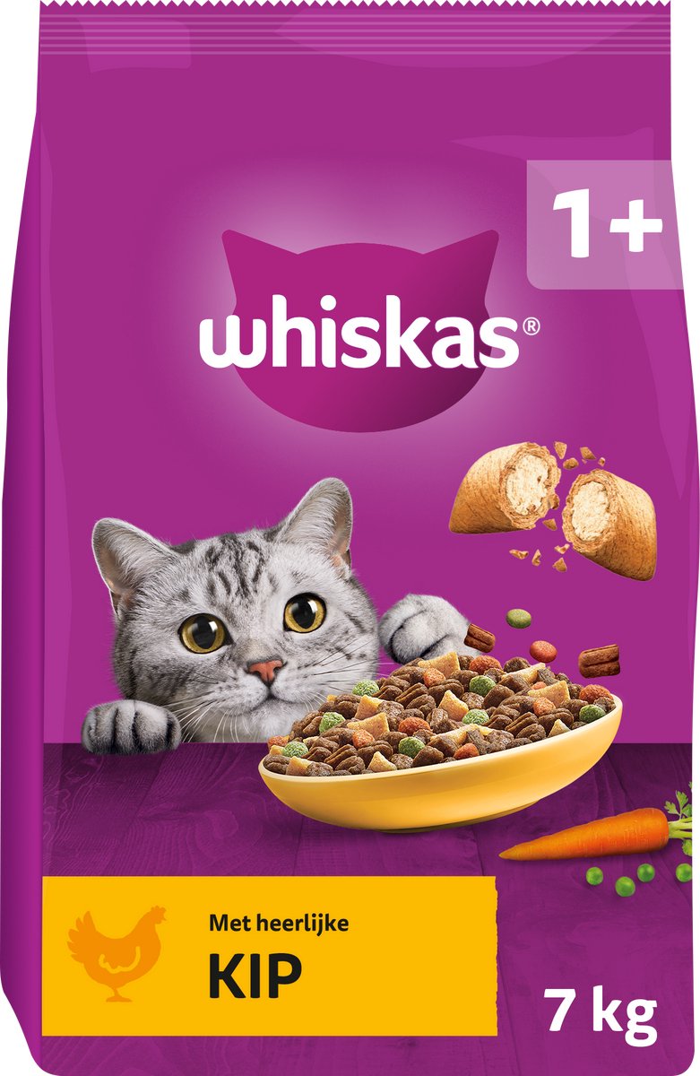 Bol.com Whiskas Kattenbrokken - Adult 1+ - Kip - zak 7kg aanbieding