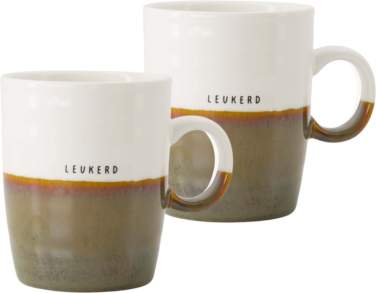 Zusss Set Van 2 Theemokken Leukerd - Cadeau Keramiek Wit / Donkergroen