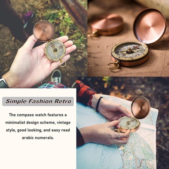 ONF3 - Zakkompas - Licht en Draagbaar - Vintage Stijl - Nauwkeurig en Compact - Voor Wandelen en Kamperen - Met Ophangring van Onf3 — afbeelding 5