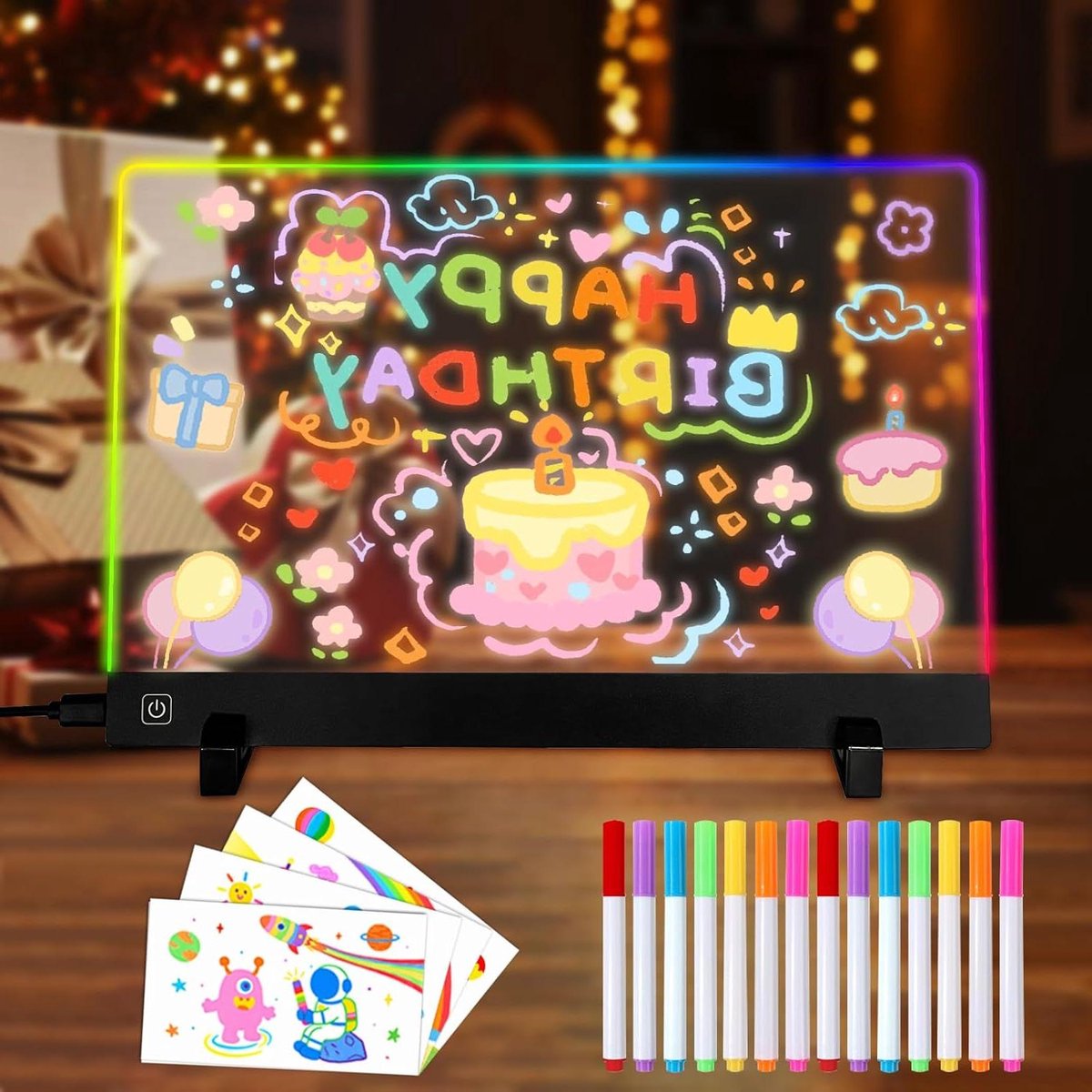 LED Tekentafel - Lichtbord Notities - Creatief Tekenen - 4 Lichtmodi - 30x20cm - Regenboog