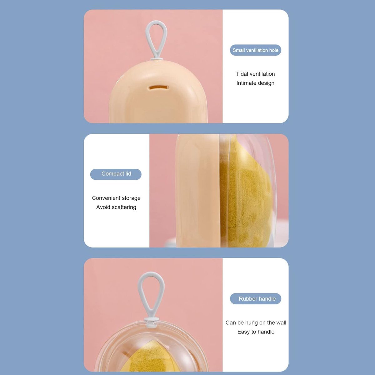 Make-up spons houder - Spons opberger - Schoon en veilig - Transparant deksel - 5 stuks - Geel