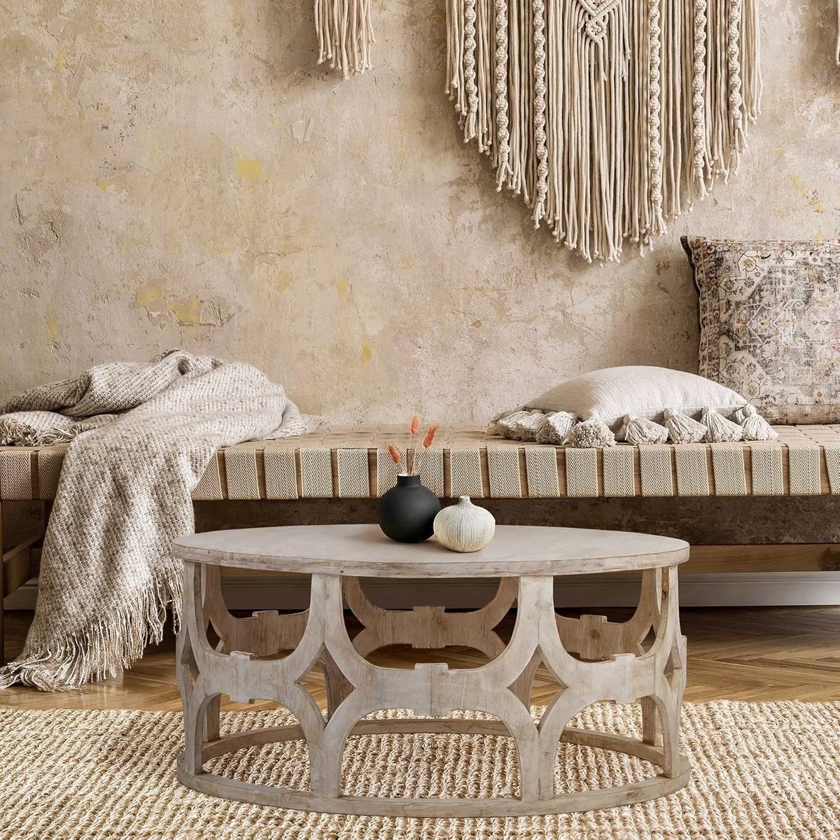 Ronde salontafel mangohout Ø100 x 45 cm – handgemaakt, modern design, FSC gecertificeerd massief hout, gelakt koffietafel voor woonkamer – Faisal