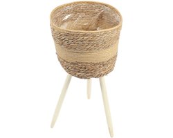 Gevlochten Plantenpot driepoot Groot | Ø30cm – Handgevlochten Bloempot op Pootjes – Natuurlijke Plantenpot met Houten Frame – plantenpot