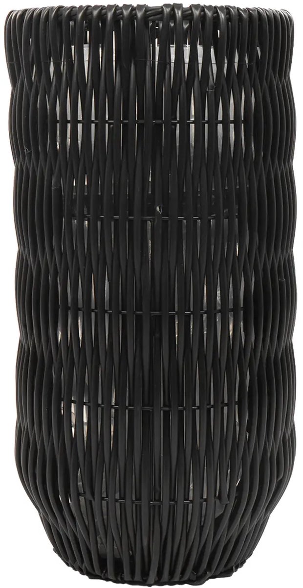 Hoge Rotan Plantenpot Zwart 60 cm – Kunst Rotan Bloempot Rond – Met Inzetbodem – Voor Binnen en Buiten