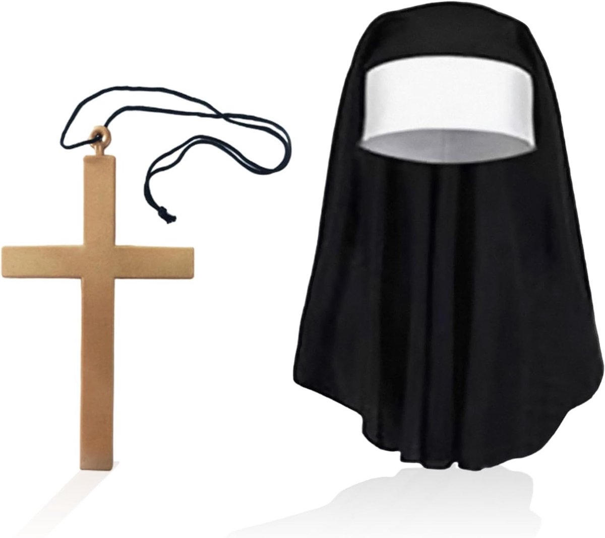 2 Stuks Nonnen Kostuums voor Halloween met Hoofdbedekking, Kruis Ketting en Religieuze Accessoires voor Vrouwen