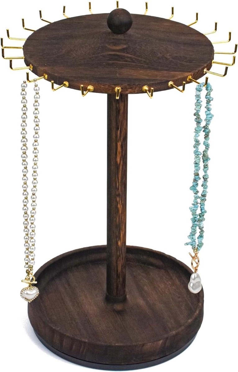 Ketting Houder Organizer - Sieraden Display Stand - Verkoop Presentatie - 24 Haken Klittenvrij - 35 cm - Houtkleurig