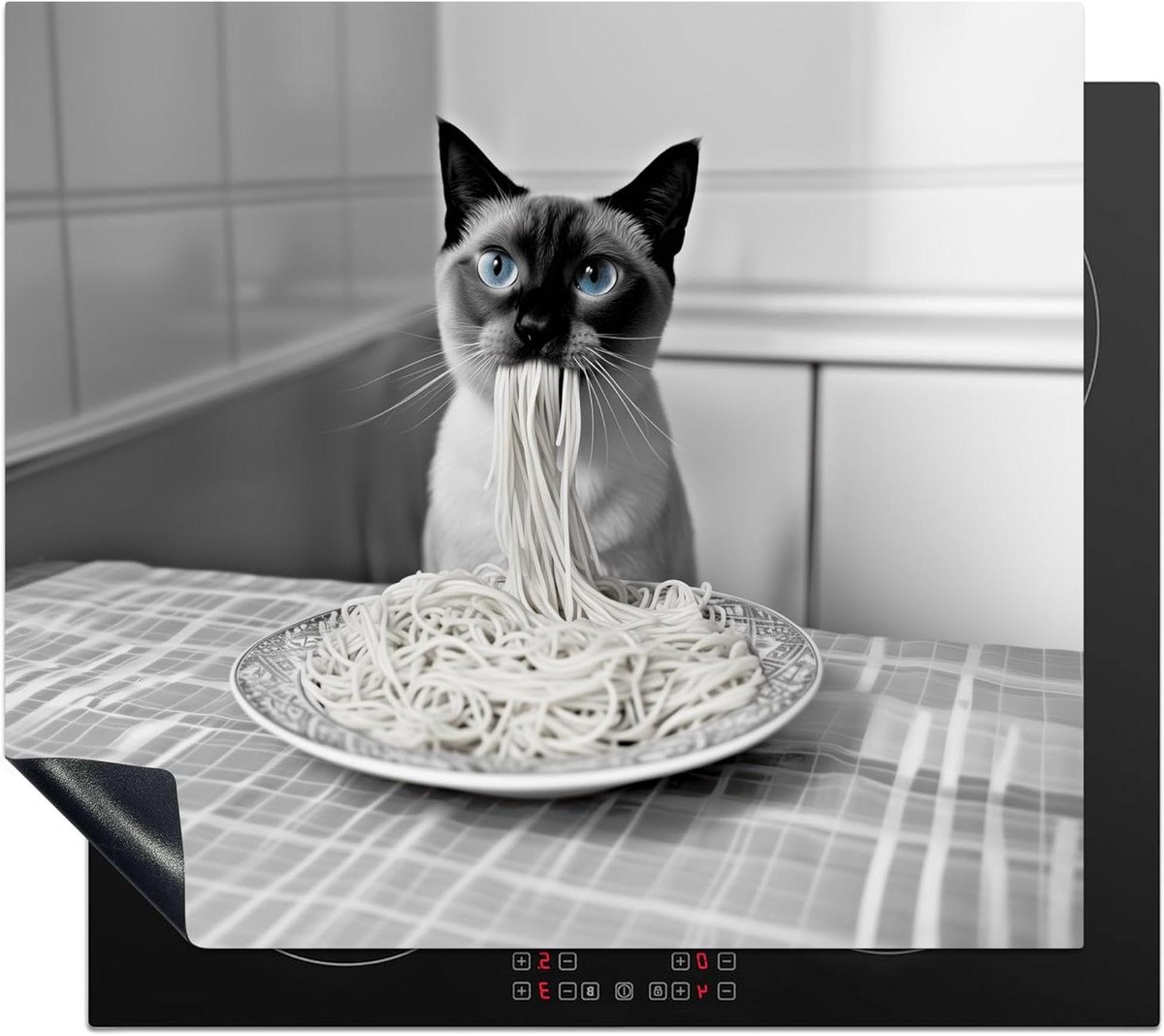 Inductie Beschermer - Kookplaat Afdekplaat - Extra Werkruimte - Unieke Foto Print - 59x52 cm - Kat Siamees