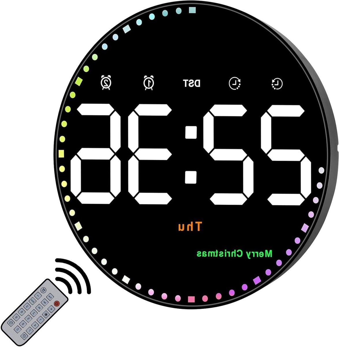 Grote 10 Inch Kleurige Digitale Wandklok met Afstandsbediening, 2 Alarmen, Temperatuur, Datum en Countdown voor Thuisgebruik