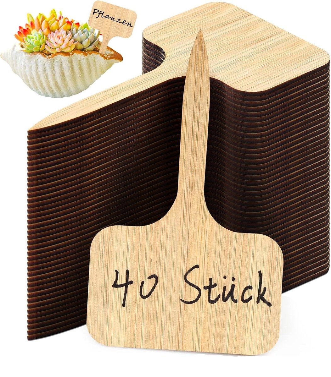 Bamboe Plantenlabels - 40 Stuks Pflanzenschilder - 10x6 Cm Wetterfest Steketiketten - Voor Groenten Kruiden Bloemen - Natuurlijk Bruin