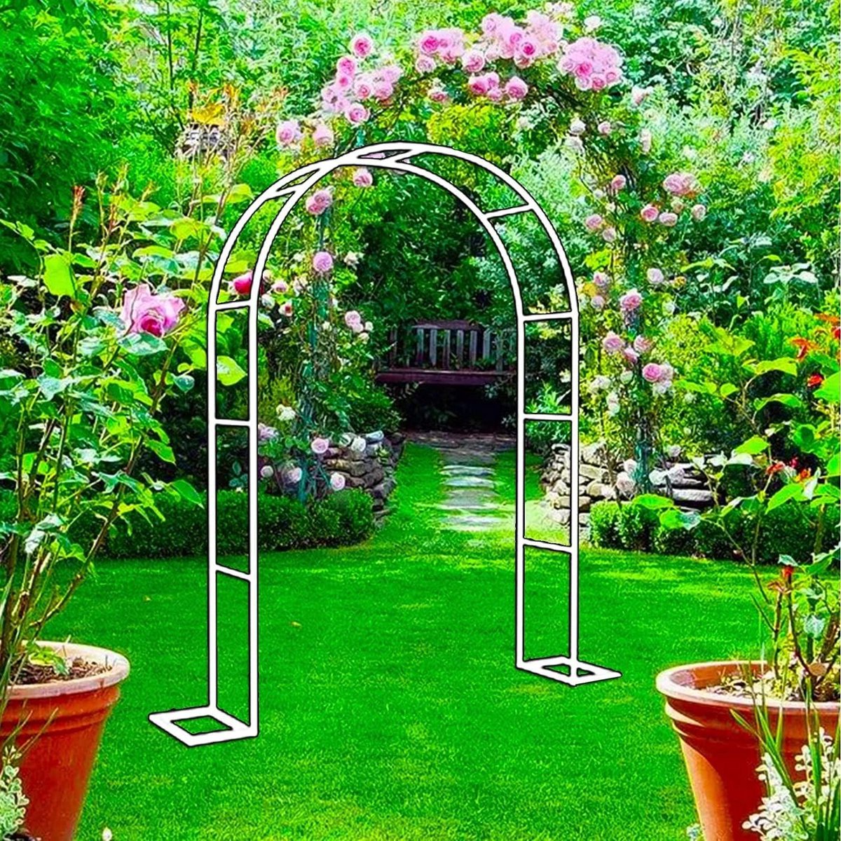 Tuinboog Metaal - Huwelijksboog Decoratie - Klimplanten Ondersteunen - Zwaar Uitvoering - 1.8m x 2.2m - Wit