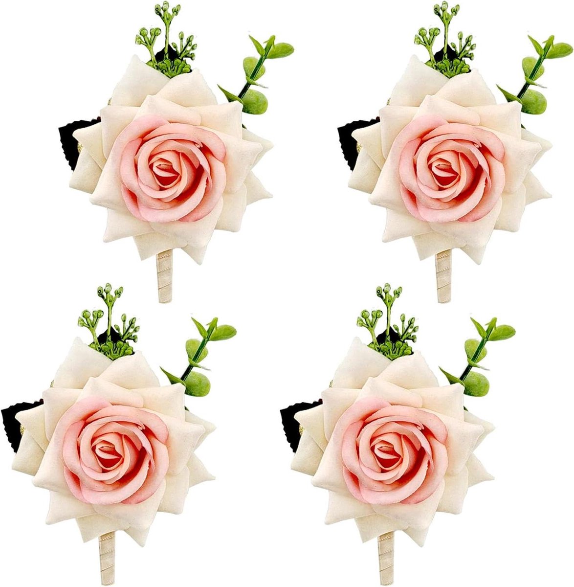 Pols Corsage Boutonniere Set - Bruiloft Accessoires - Feestelijke Aankleding - Handgemaakte Kunstbloem - Set van 6 - Champagne
