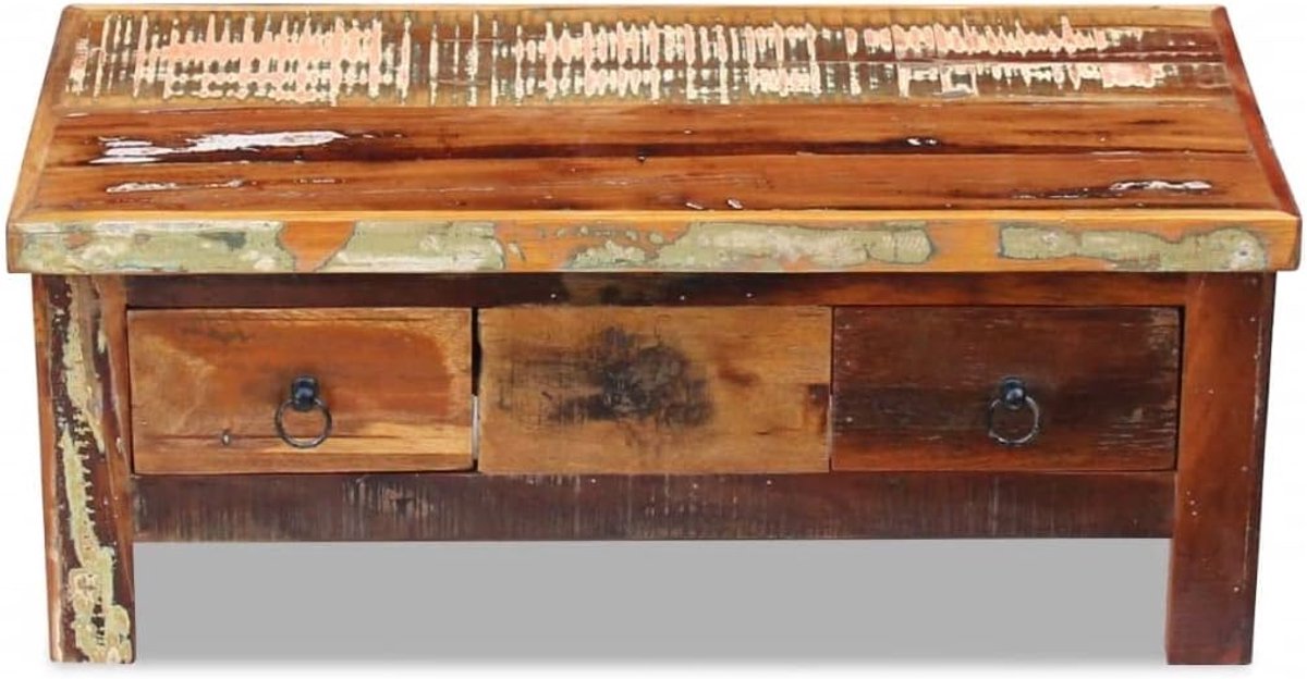 Salontafel Laden - Bijzettafel Tafel - Opbergen Woonkamer - Gerecycled Massief Hout - 90x45x35cm - Veelkleurig thumbnail 6