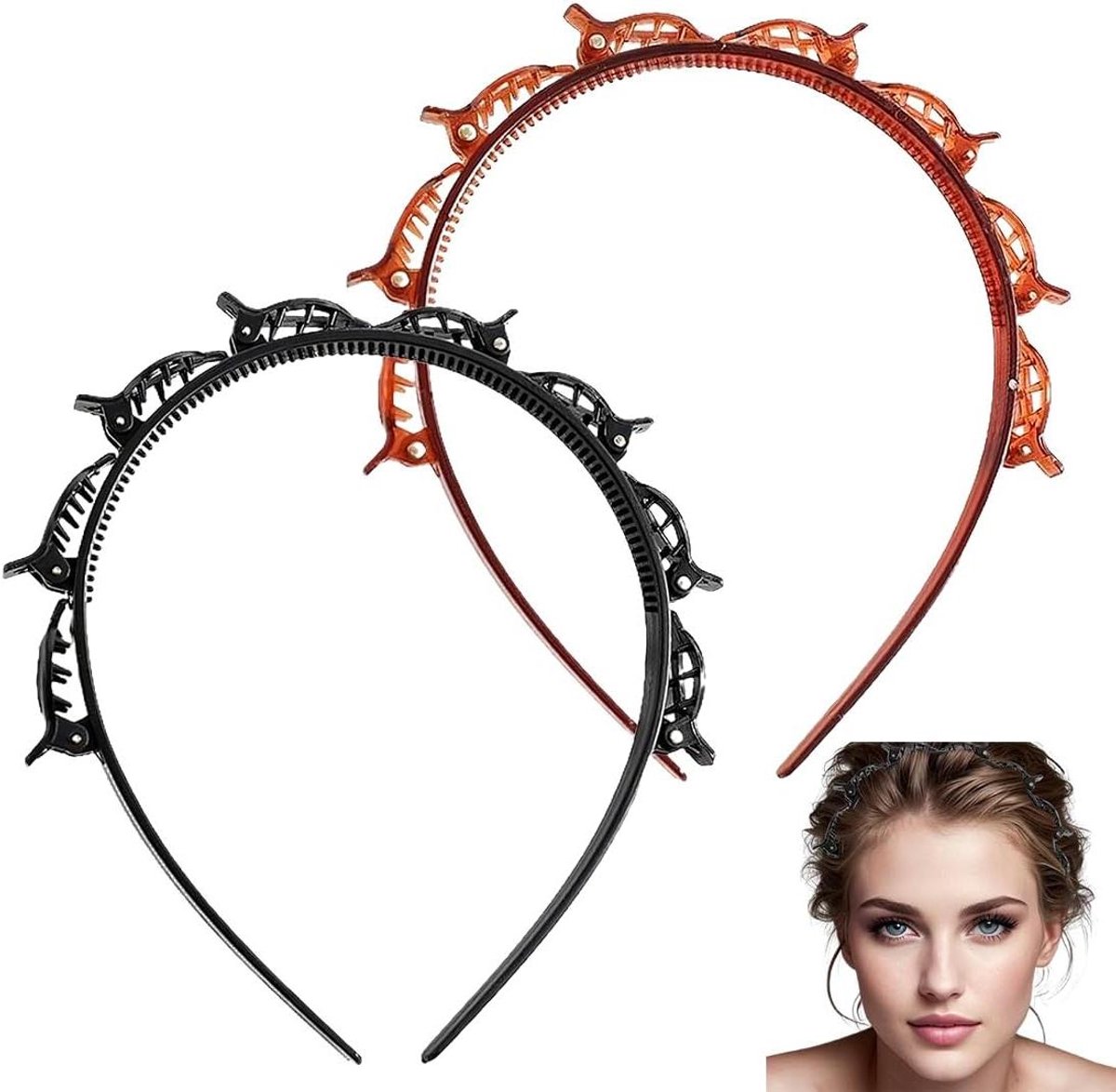 2 Pieces Hair Clips Unisex Hair Band Clip Hair Clip Hairpin with Built-in Clips Hair Band for Women Double Fringes Hairpins for Hairstyle