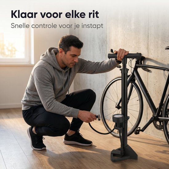Lomera Fietspomp - Vloerpomp met Manometer - Staande Fietspomp met Drukmeter - Hogedrukpomp - Luchtpomp voor Alle Ventielen - Presta, Schrader en Dunlop - Voor Racefiets, MTB en E-Bike - Voetpomp - Fietsbandenpomp - Fietsvloerpomp — afbeelding 5