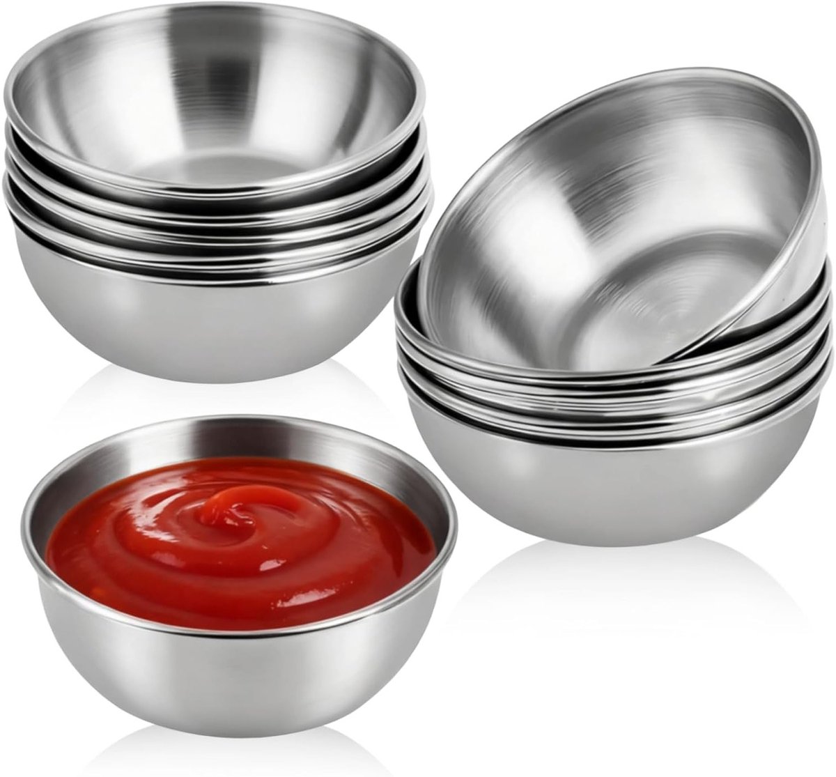 Set van 8 RVS Mengkommen, Stapelbare 9 cm Schalen, Vaatwasmachinebestendig, Ideaal voor Salades en Dipsauzen