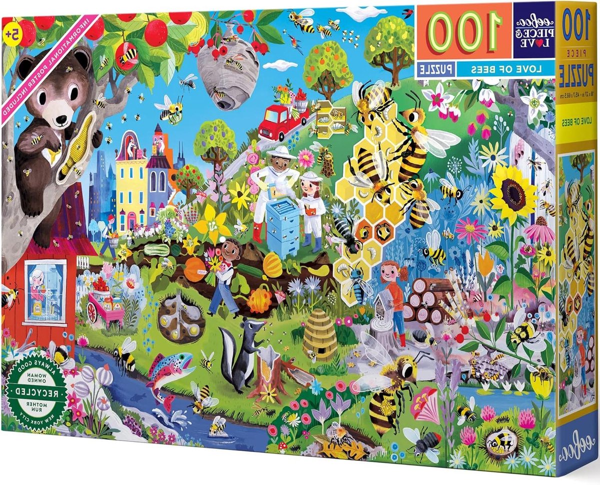 Puzzel 100 stukjes - Kinderpuzzel Jigsaw - Ontspannen tijdverdrijf - Gedetailleerd bijenmotief - 9 x 13 inch - Multicolor