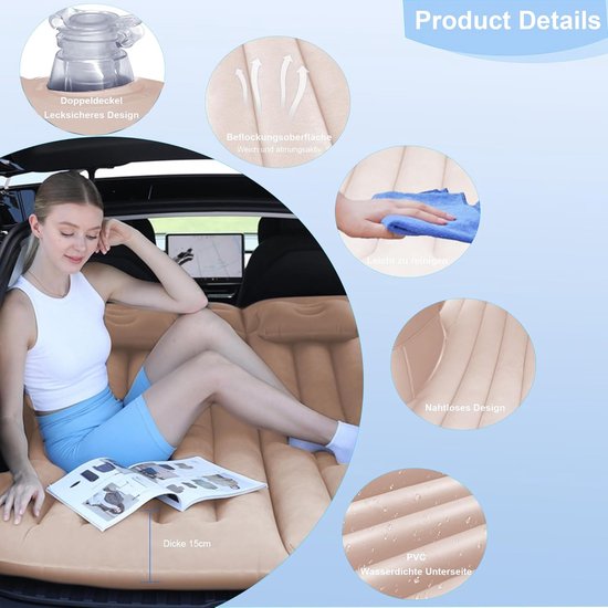 Auto Luchtbed - Opblaasbaar Matras voor SUV - 4 Luchtkamers - Waterdicht - 195 x 130 x 15 cm van Merkloos — afbeelding 4