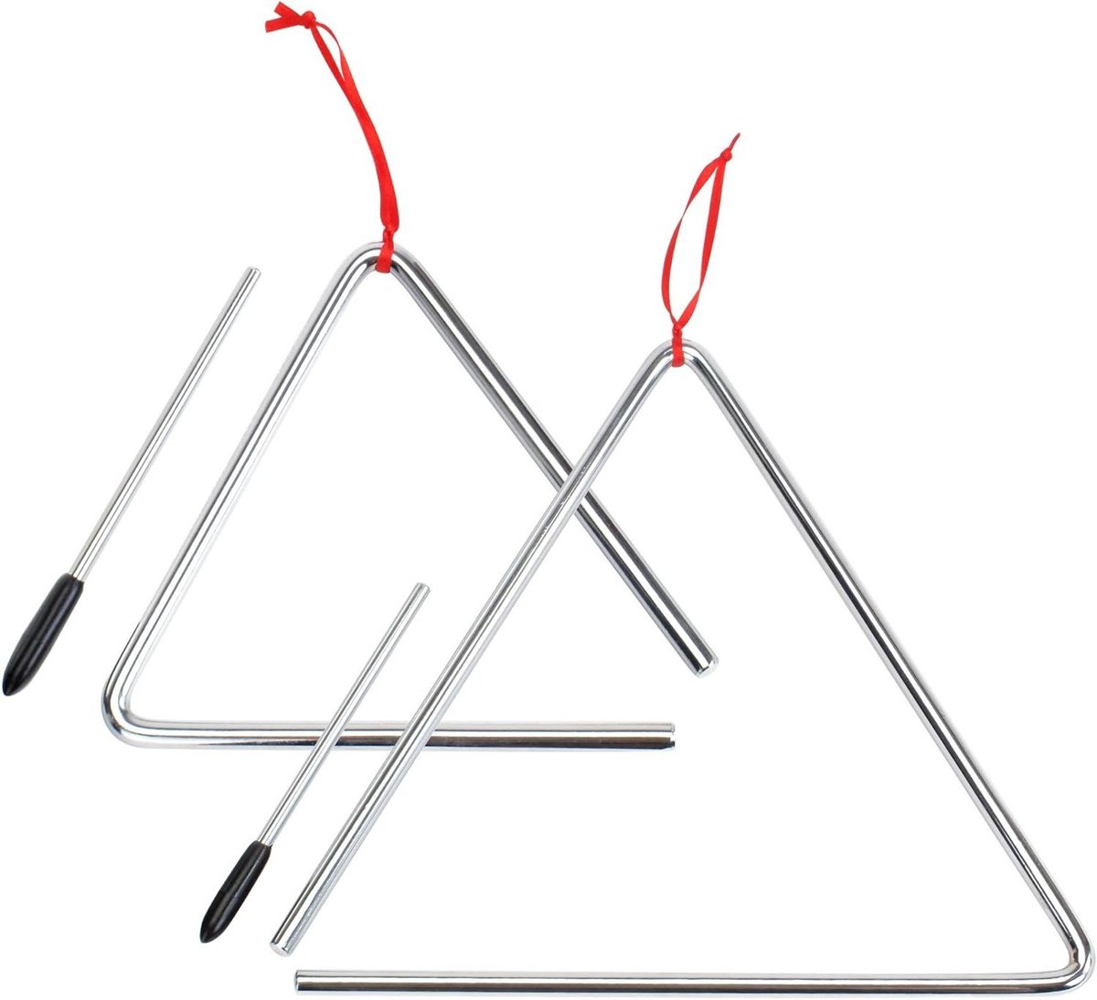 Driehoek Starter Set - Slaginstrument Ritme - Muziek Onderwijs - Inclusief Stokje - 15cm en 25cm - Zilver