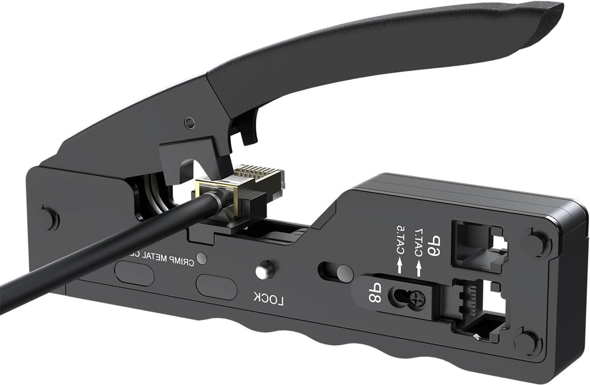 Professionele Crimp Tang voor RJ45/RJ11/RJ12 Connectoren, Precisie Crimp Tool met Snijblad voor Netwerkbedrading en CAT6/CAT5E Stekkers