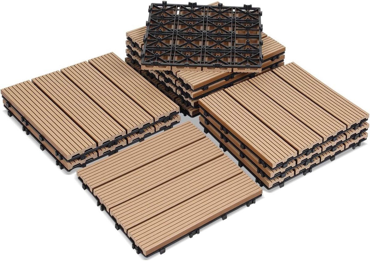 WPC kliktegels - Houten vloer - Buiten vloer - Waterafstotend - 1 m² set - Teak