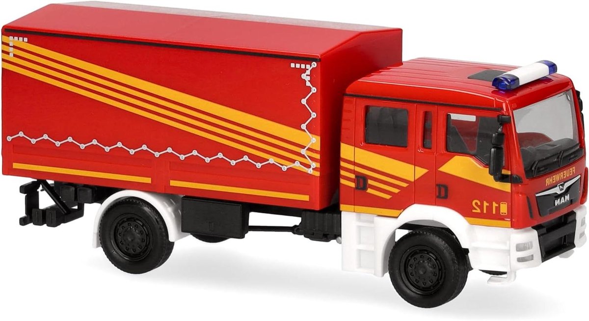 Vrachtwagenmodel Brandweer - Miniatuur voertuig - Verzamelen en decoreren - Gedetailleerd kunststof model - Schaal 1:87 - Rood