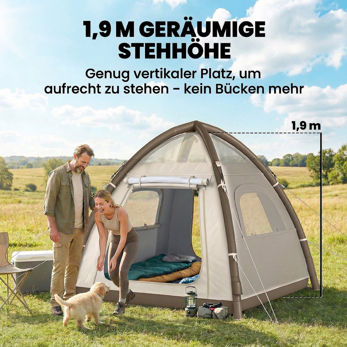 Outsunny Opblaasbare Camping Tent-Oxford-stof, TPU-220L x 220B x 200H cm-Crème wit – foto 4