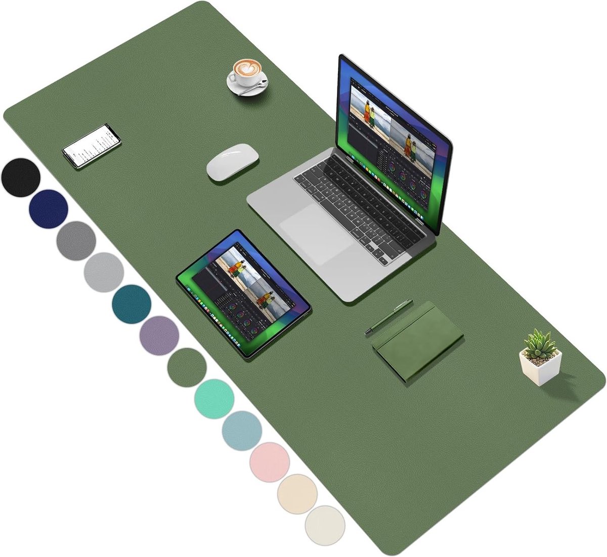 Bureauonderlegger in olijfgroen, 120 x 60 cm, ideaal voor thuiswerk en kantoorgebruik, duurzaam en stijlvol