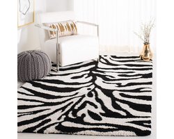 SAFAVIEH Shag Tapijt Voor Woonkamer, Eetkamer, Slaapkamer - Florida Shag Collection, Langpolig Tapijt, Ivoor en Zwart, 160 x 229 cm