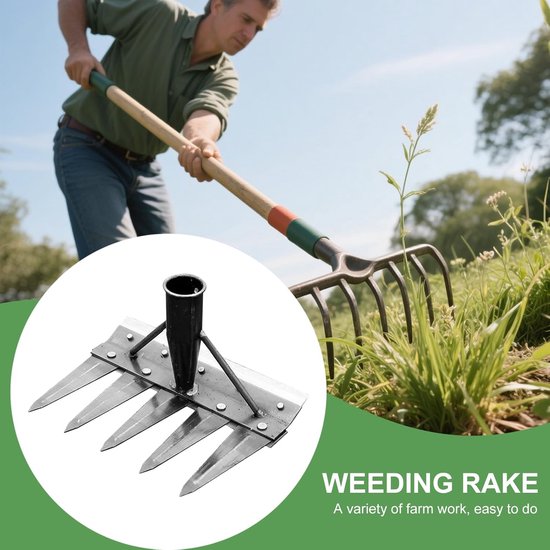 Onkruidverwijderaar Hark - Tuinhark Wieden - Gazon Onderhoud - Ergonomisch Ontwerp - 5 Tanden - Metaal — afbeelding 4
