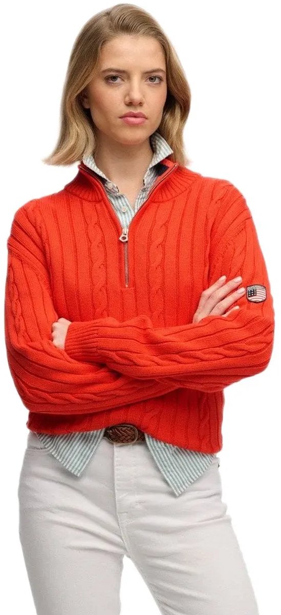 Superdry Slouchy Cable Halve Rits Trui Dames Sweaters Oranje