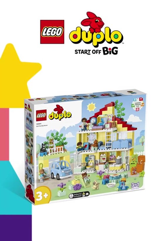 LEGO DUPLO Town 3in1 Familiehuis Speelgoed Poppenhuis voor 3+ Jarigen - 10994