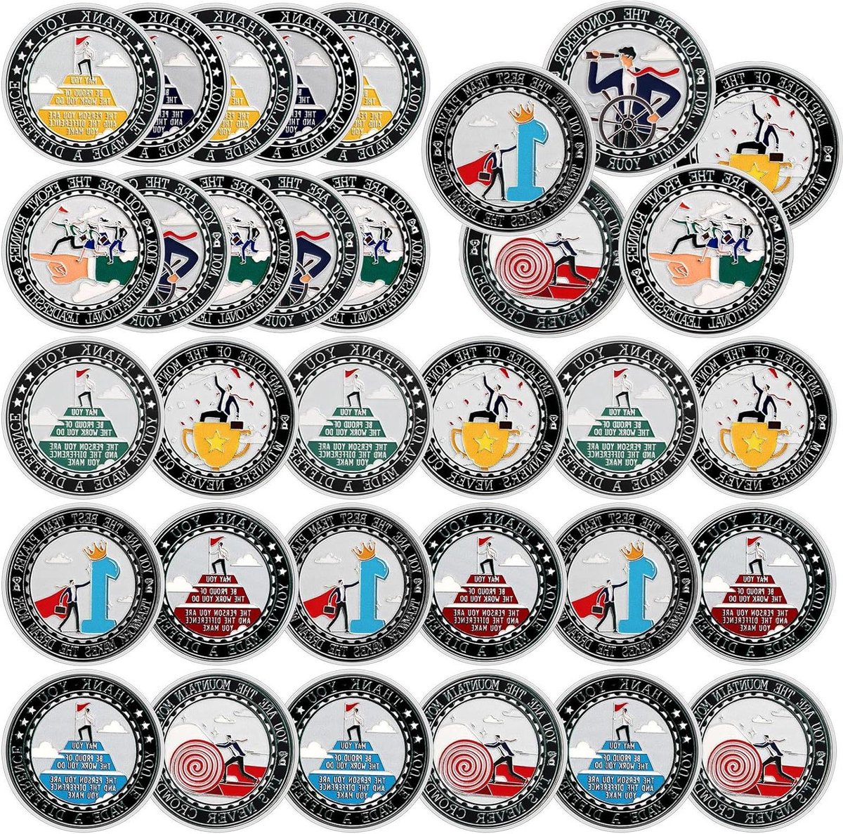 Waardering munten - Inspirerende geschenken - Erkenning tonen - Verzilverd metaal - 30 stuks - Multicolor