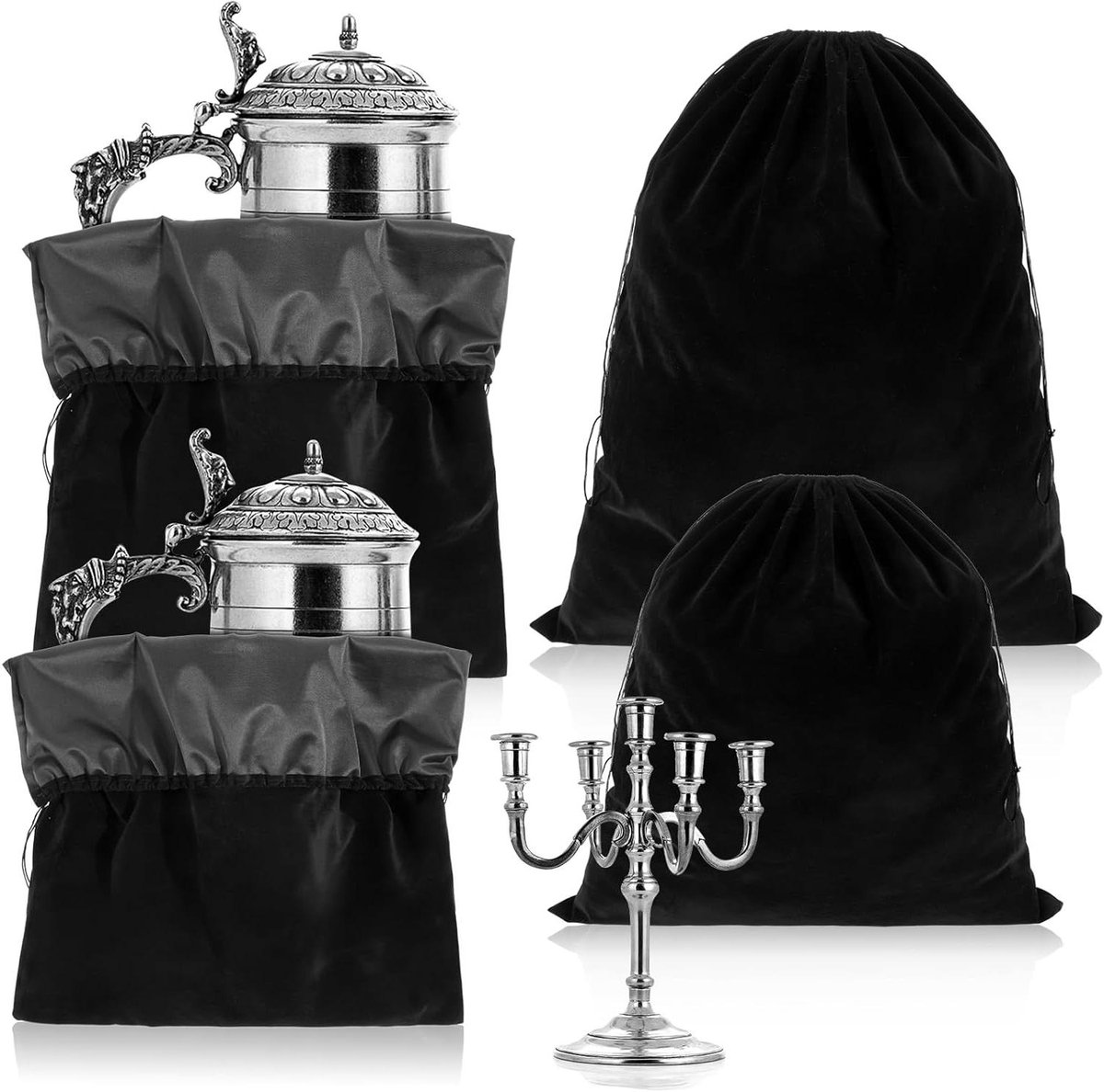 Opbergzakken - Trekkoord Pouch - Sieraden Opbergen - Anti Aanslag Doek - 2 Stuks Groot - Zwart