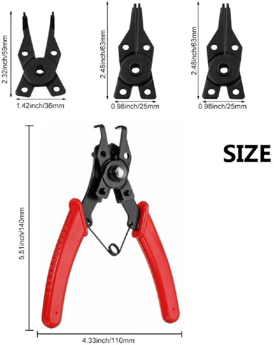 Dailygoods - Lock Ring Pliers Set - 4-in-1 Pliers - Hoogwaardige kwaliteit - zwart/rood - Dismantelen gear lock ring - Geschikt voor binnen en buiten van Dailygoods — afbeelding 4