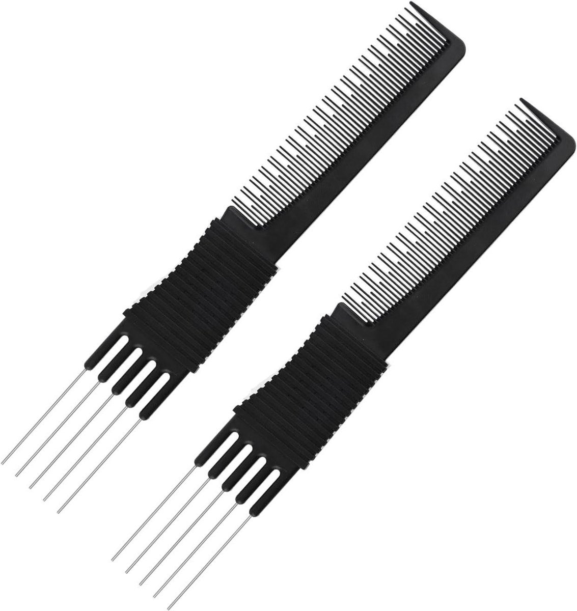 Haarstyling Kammen - Dubbele Kop Kam - Haar Stylen - Metalen Tandenvork - 2 Stuks - Zwart