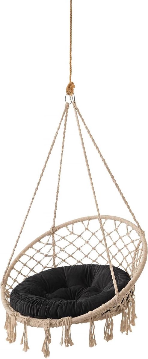 Hangstoel outdoor kussen, hangmat, zitkussen, nestschommelkussen voor comfort, wasbaar rond kussen, zwart, 65 cm