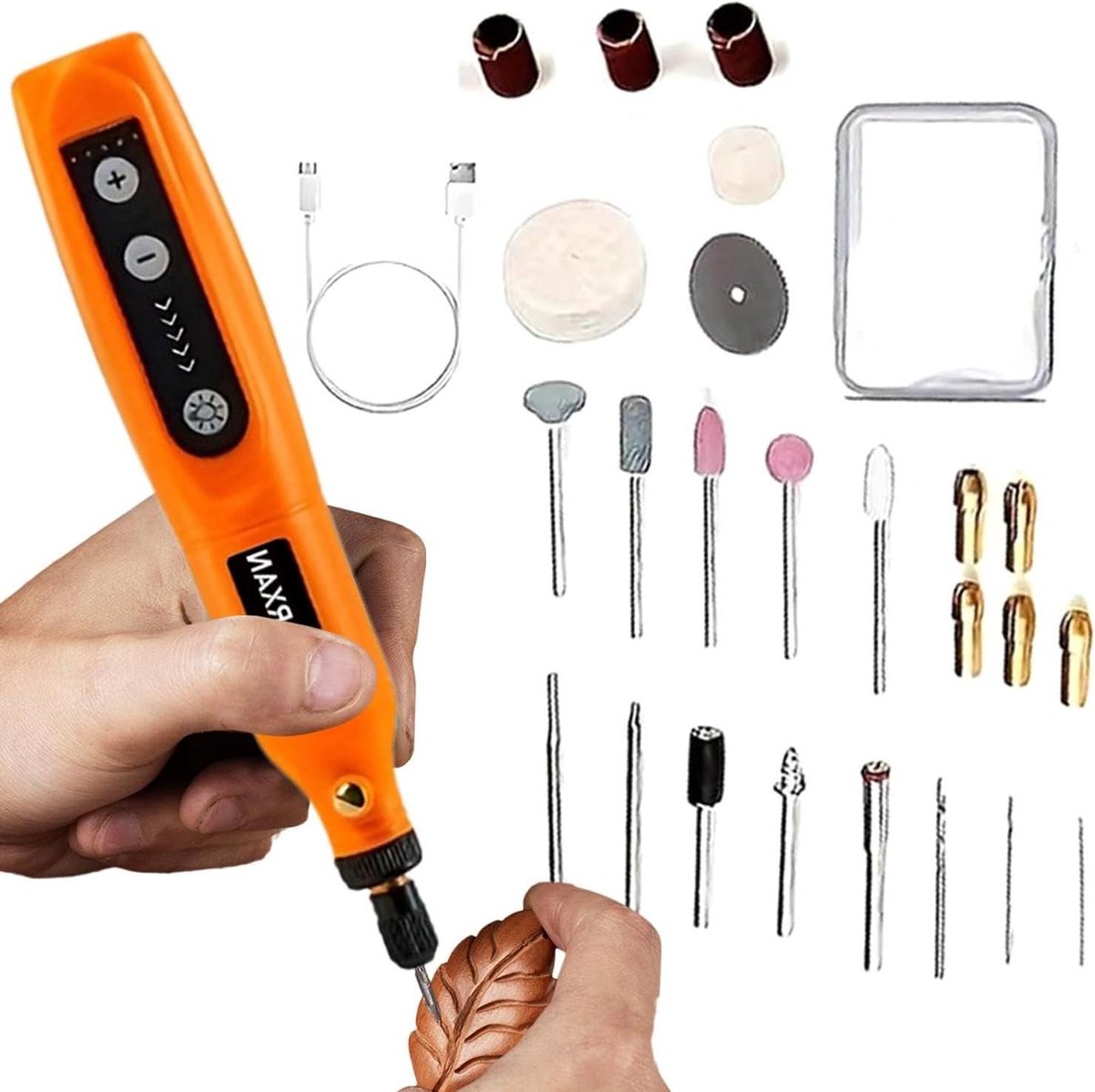 Graveerpen - Graveerapparaat Pen - Precisie Graveren - 5 Snelheden Instelbaar - 18 cm - Oranje