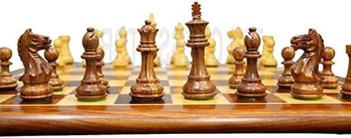 Houten Schaakset - Schaakspel Stukken - Strategisch Spel - Handgemaakt Ontwerp - 3.5 Inch Koning - Goud Bruin