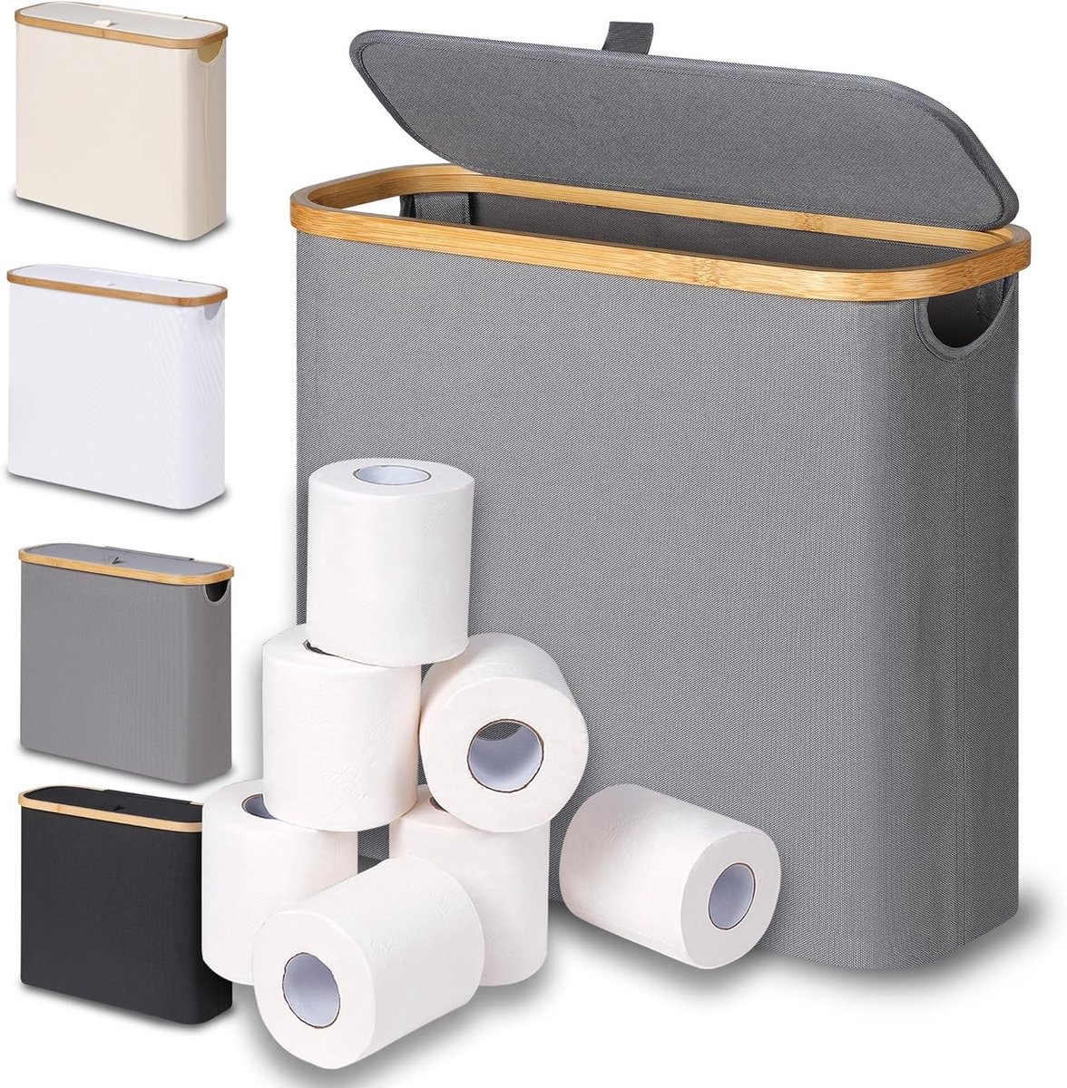 Bamboe Toiletpapier Opbergmand met Deksel, Badkamer Organizer voor 9-12 Rollen, Ruimtebesparende Oplossing voor Toiletten en Badkamers