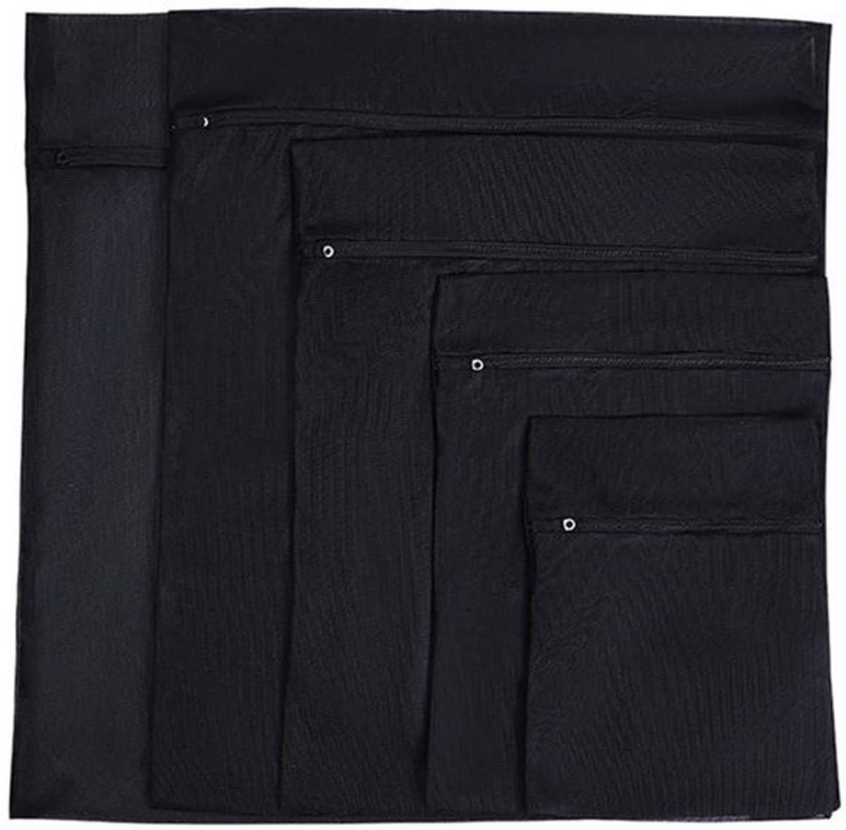 Set van 5 waszakken - Fijn gaas - Zipper - Zwart
