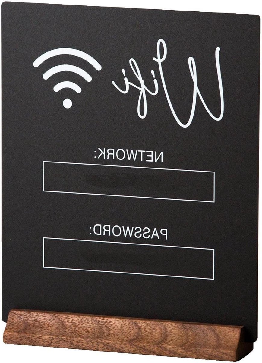 WiFi Board Sign | Acryl -display met houten basisstandaard | Modern Gast Room Network Info Holder | Decoratief wifi -wachtwoordteken Toont Block | Middelpunt display bord voor thuis, kantoor, bedrijf