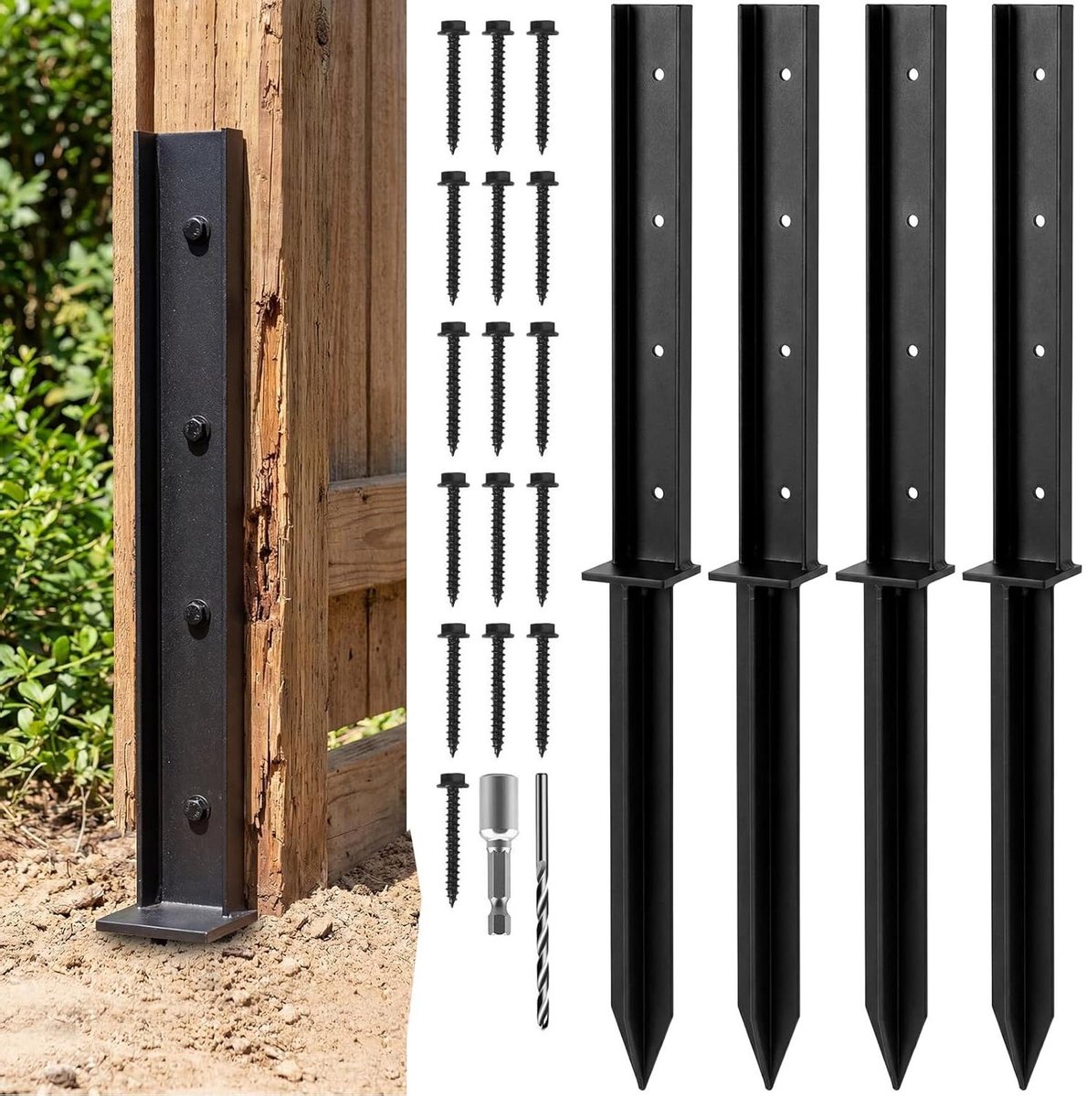 Reparatieankers Hekwerk - Paalverstevigers Bodem - Hekpalen Versterken - Stalen Unieke Constructie - 4 Stuks 81cm - Zilver