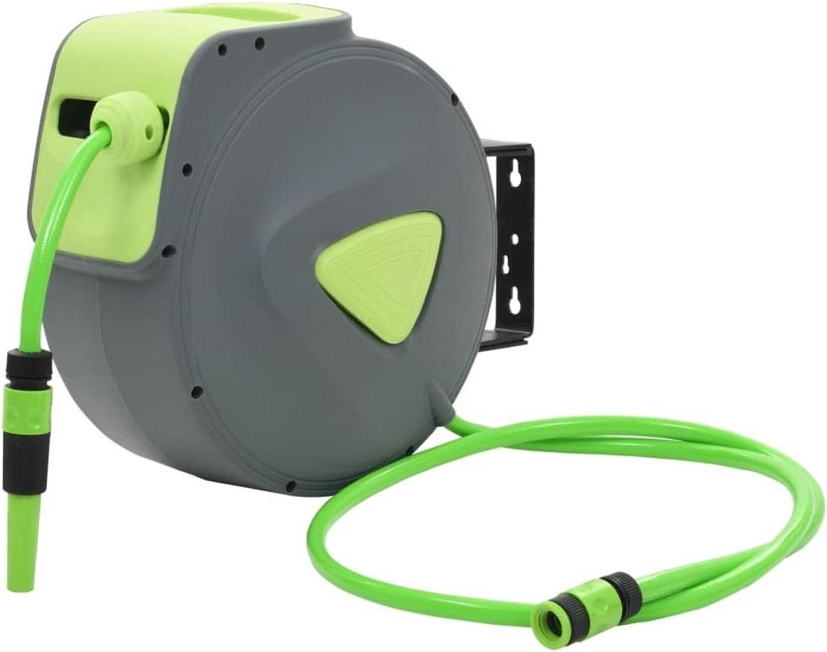 Automatische Slanghaspel - Intrekbare Haspel - Tuin Bewateren - Automatisch Oprolmechanisme - 20 Meter Slang - Groen Grijs