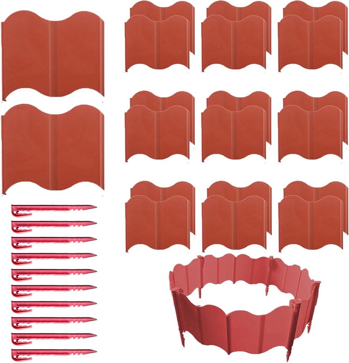 Tuinrand Set - Bloembedrand Gazonrand - Buitenruimte Inrichten - In elkaar grijpend Ontwerp - 20 Stuks - Rood
