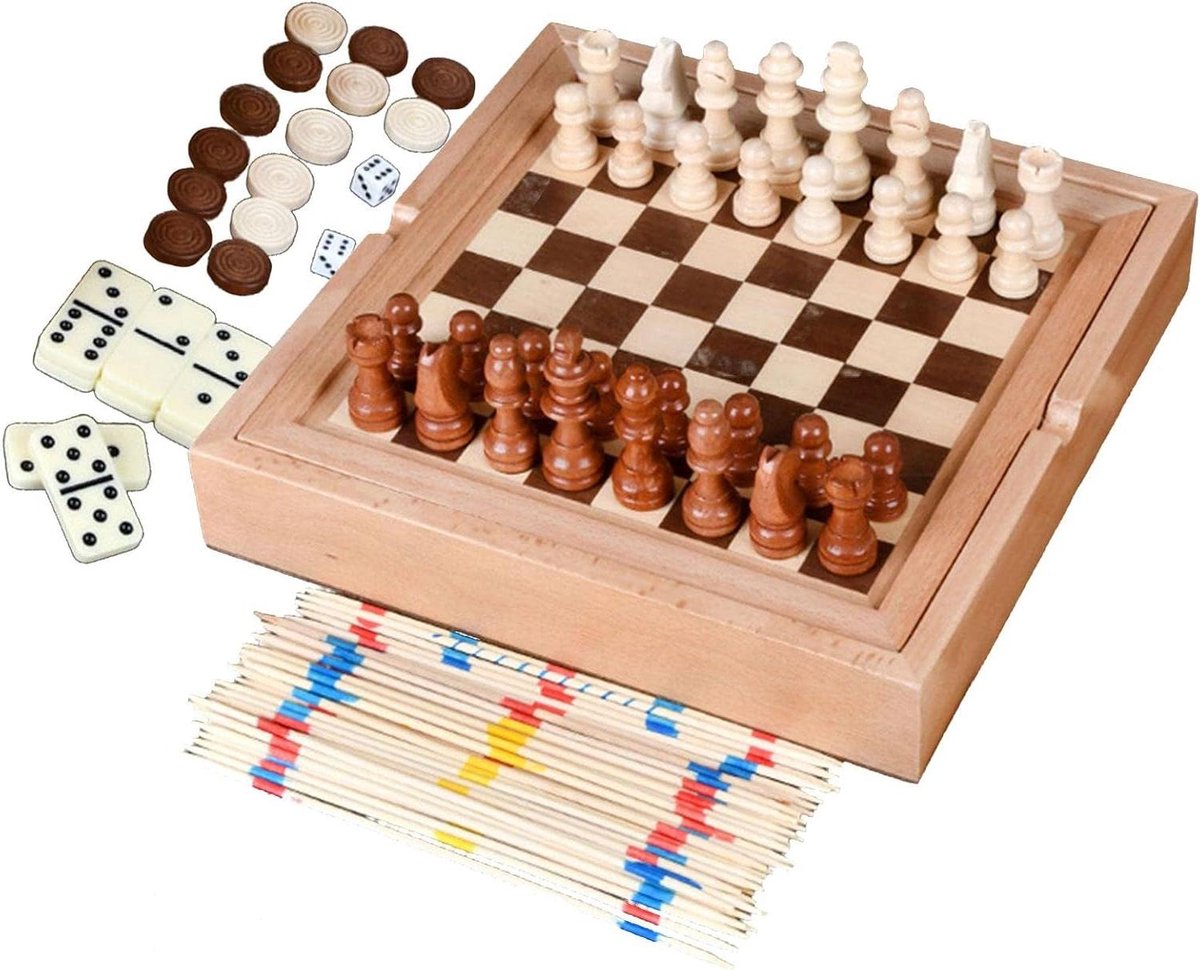 Wooden Chess Board | Wooden Chess Game with Storage Drawer | 5-in-1 Checkers Set with Storage Tray, Board Games for Kids and Adults, Portable Chess Game Sets for Travel Yeeda