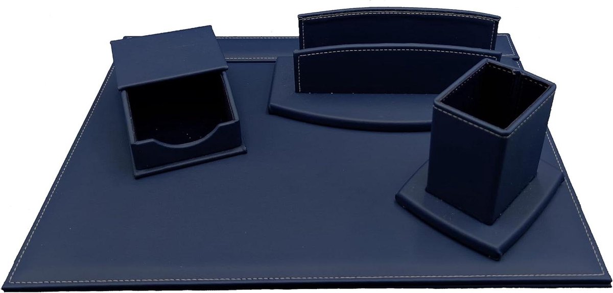 oggettando Bureauset van kunstleer met Kantoor Accessoires, bestaande uit opklapbaar bureau, brievenbakje, pennenhouder, naambordhouder (blauw)