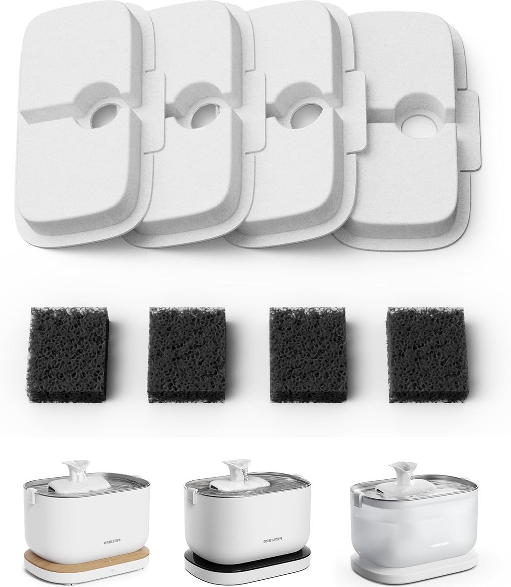 Vervangingsfilters voor katten drinkfontein, 4-pack, verticale filtratie, geschikt voor verschillende modellen, schoon drinkwater voor uw kat