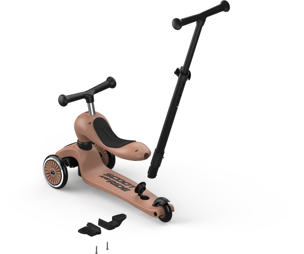 Scoot & Ride Highwaykick 1 Push & Go - 2-in-1 Kinderstep met duwstang - Step & Loopfiets 2-in-1, 3 wielen - Duwstang 3 hoogtes, afneembare voetsteunen - 1-5 jaar, max 20/50 kg - Mocha — afbeelding 4
