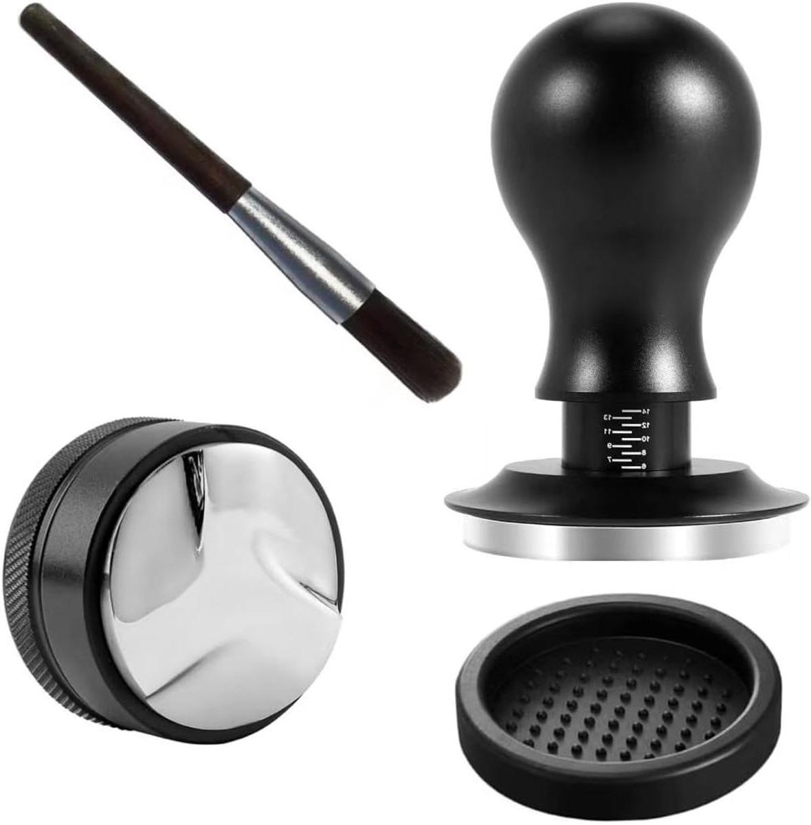 Koffie Sabotage & Distributeurset Espresso Tool Kit Consistente Koffie Pucks Veerbelaste Sabotage 51mm Zilver